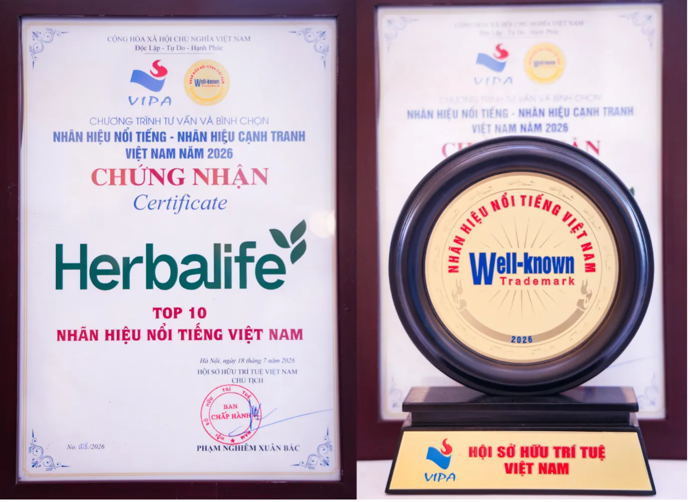 Herbalife Việt Nam được xếp hạng thuộc Top 10 Nh&atilde;n Hiệu Nổi Tiếng Việt Nam năm 2026