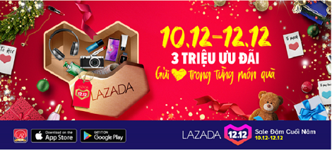 Lazada sale đậm với hơn 3 triệu ưu đãi trong 3 ngày 10,11,12/12/2018: Gửi TIM trong từng món quà, gửi TRIỆU bất ngờ đi xa