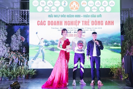 MC Hải Anh đồng hành cùng Quang Hải và Huy Hùng trong giải Golf các doanh nghiệp trẻ Đông Anh