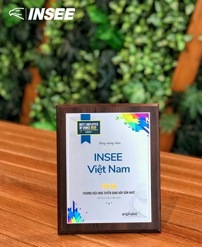 INSEE Việt Nam được vinh danh  “Top 50 Thương hiệu Nhà tuyển dụng hấp dẫn nhất với sinh viên Việt Nam năm 2020”