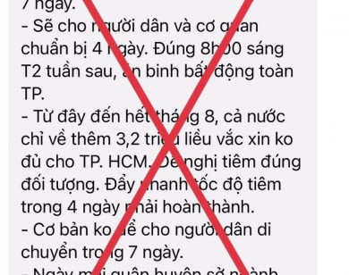 Bác bỏ thông tin ''TP Hồ Chí Minh không cho người dân di chuyển trong 7 ngày''