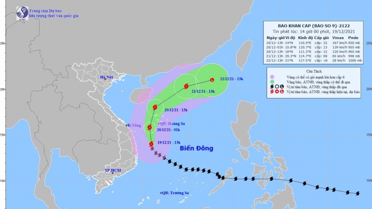 Bão số 9 gây gió cấp 6 và mưa to ở các tỉnh miền Trung